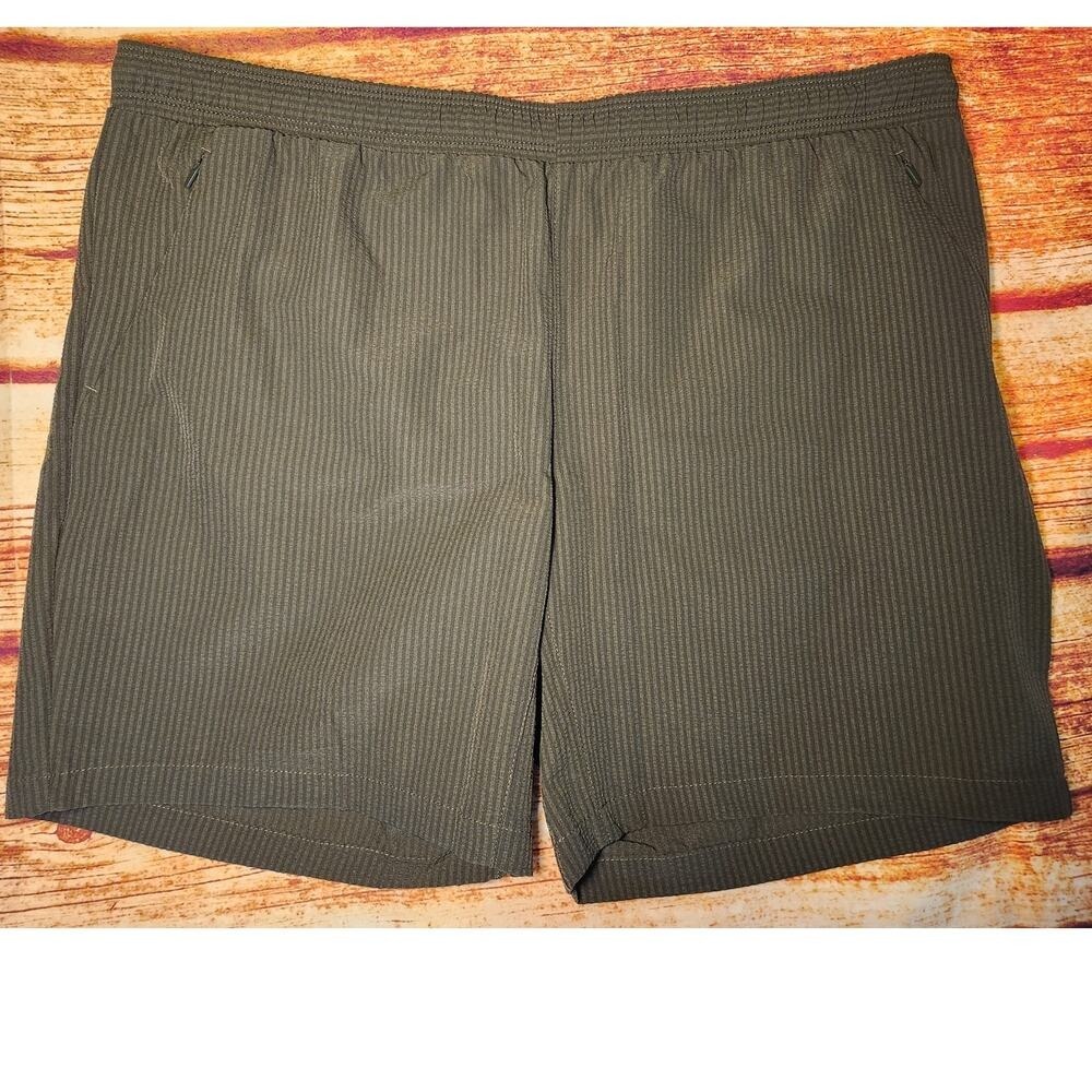 All‎ in Motion Mens Athletic Shorts 38 Olive Stripe Training Gym Workout